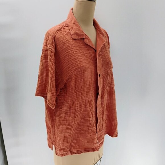 Abercrombie and Fitch cotton gauze shirt orange fall color lightweight - Picture 12 of 16